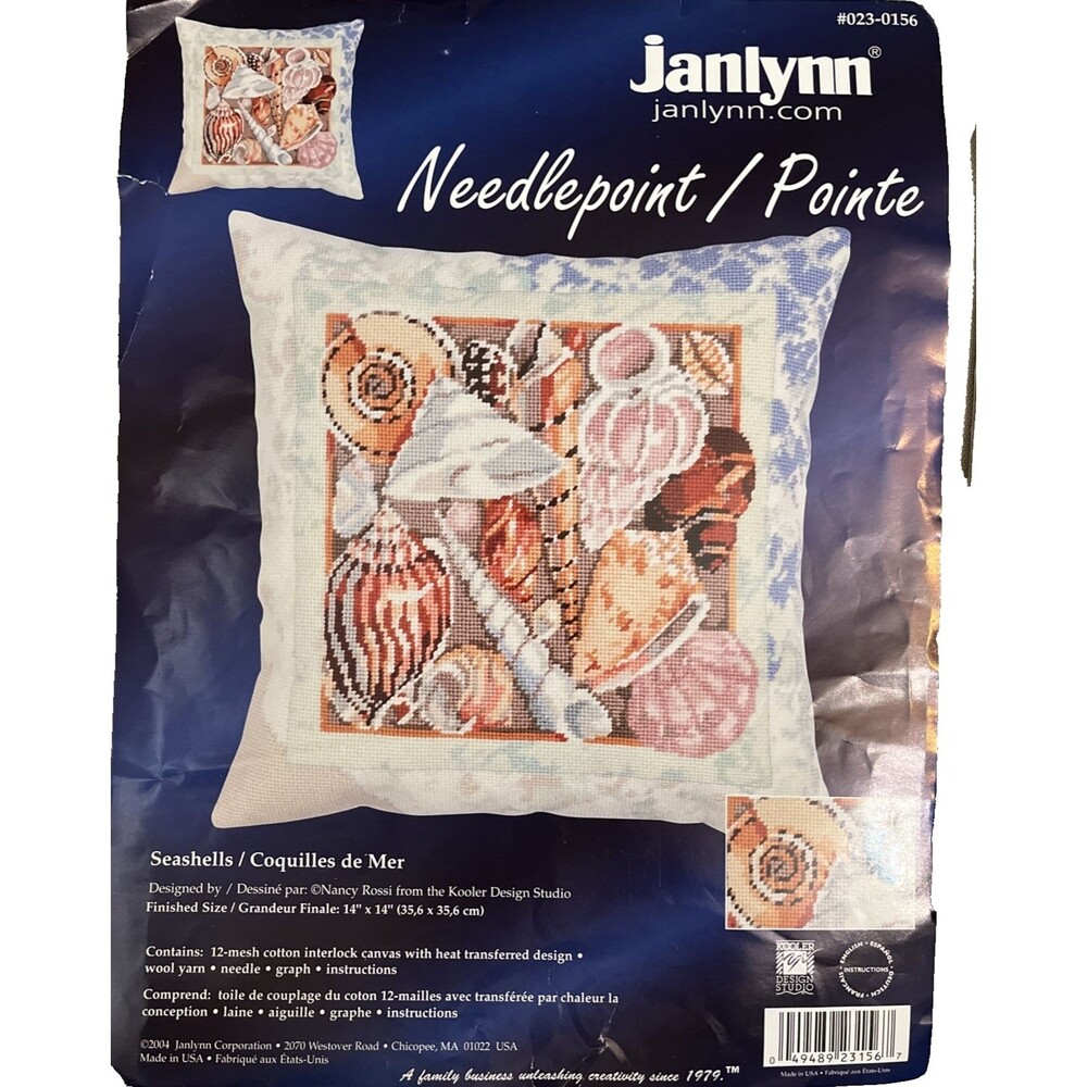 NIP Vtg Janlynn Seashells Needlepoint Canvas Wool Yarn Nancy Rossi #023-0156